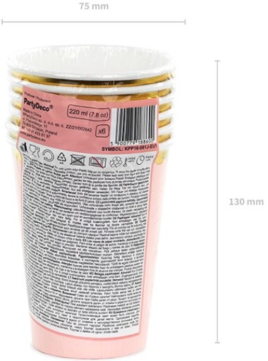 SVETLORUŽOVÉ papierové poháre na ročné narodeninové bábätko 220 ml 6 ks