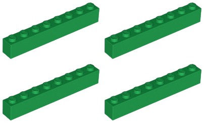 LEGO 3008 BRICK 1x8 zelená NOVINKA (13g) 4 ks.