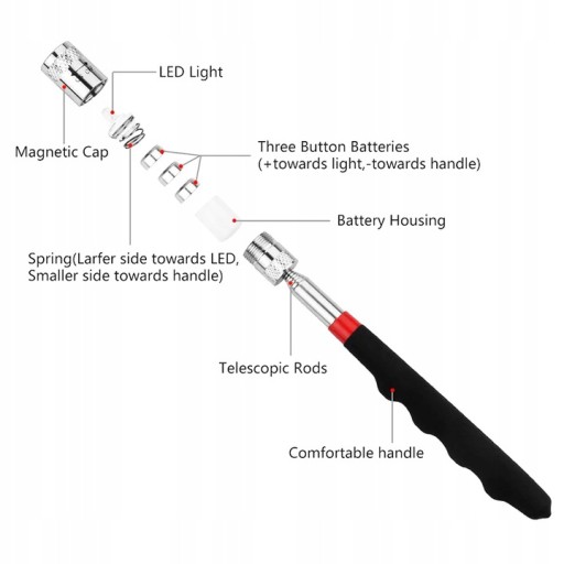 MAGNETICKÝ TELESKOPICKÝ LED UCHOVÁVAČ 3,5kg 80cm