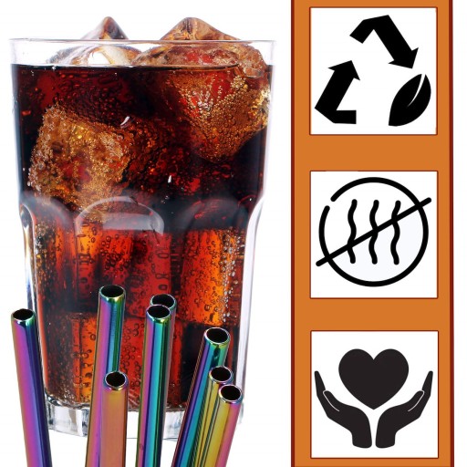 ECO HRUBÉ TRUBKY SADA KOVOVÝCH SLAMIEK 8 ks RAINBOW OPAKOVANE POUŽITEĽNÝ ČISTIČ