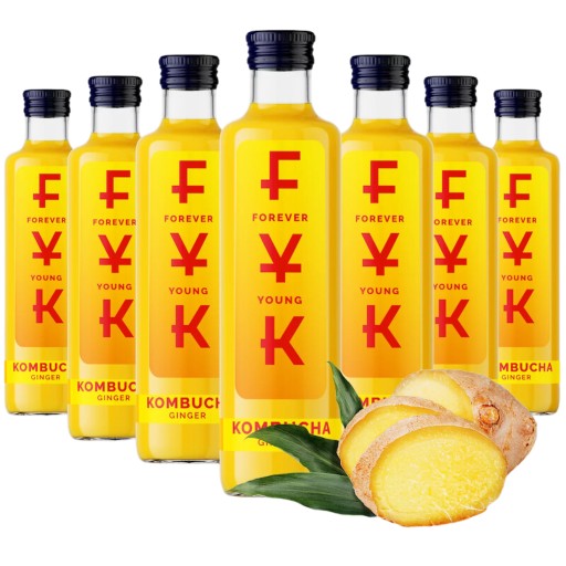 KOMBUCHA Zázvorový čaj 0,25l Forever Young FYK nápoj 250ml ZÁZVOR