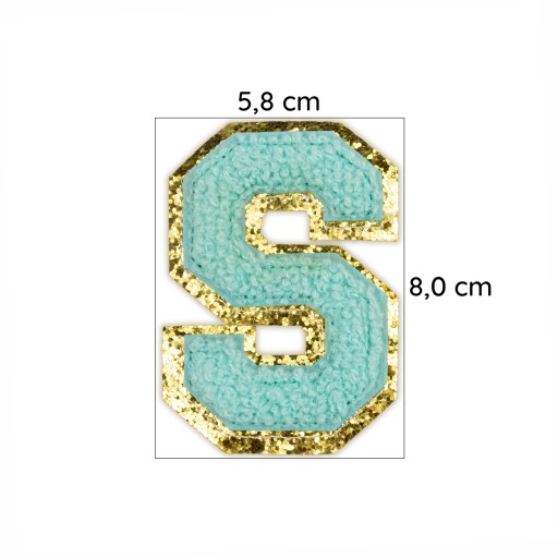 PATCH LETTER S, veľké písmo, azúrová, trblietavá aplikácia