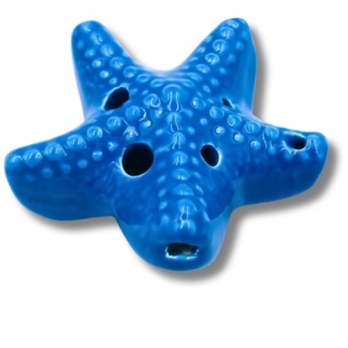 mini OCARINA keramická STAR modrá, 6 otvorov, rúčky, noty ocarina