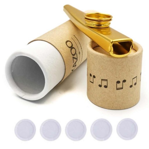 Zlaté KAZOO v tube + 5 ks MEMBRÁN ZDARMA, kov - perfektný darček