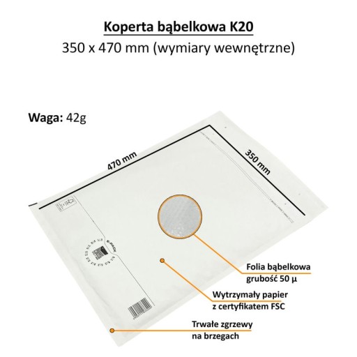 Bublinové obálky K20 480x370 BIELE veľké SILNÉ x10