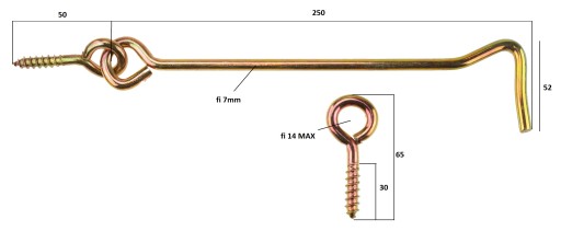 HÁČKOVÝ SKRUTKA DVERÍ HÁKOVÝ ZAVER 250 MM