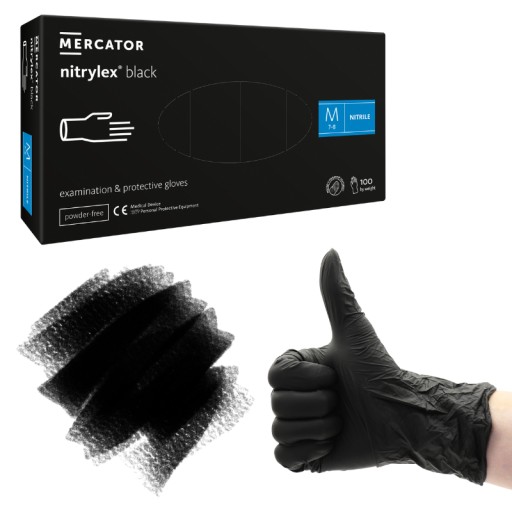 ČIERNE nitrilové rukavice MERCATOR NITRYLEX čierne AQL 1,5 veľkosť M 100 ks.