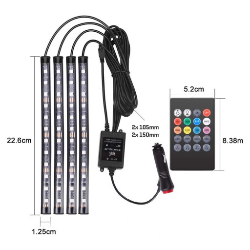 RGB LED OSVETLENIE DO INTERIÉRU AUTA PÁS KABÍNY + DIAĽKOVÉ OVLÁDANIE