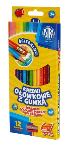 Astra ceruzkové pastelky s gumou, 12 farieb