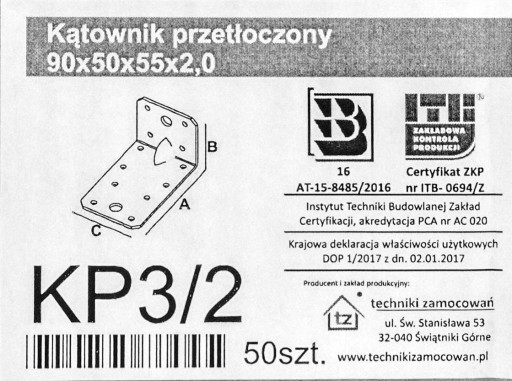 Spojka Tesársky štvorhran 90x50x55x2,0mm KP3/2