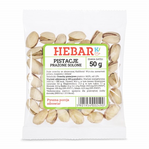 PISTÁCIE pražené SOLENÉ PISTÁCIE 50 G HEBAR SNACK