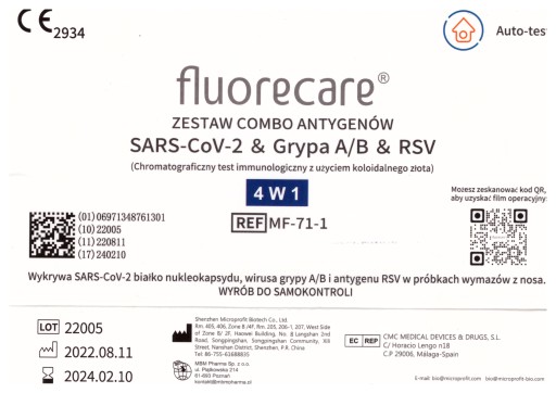 Test na COVID-19, AB chrípka, RSV FLUORECARE Combo 4v1