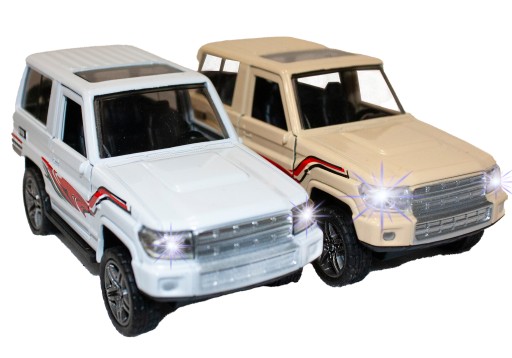 TERÉNNE AUTO, KOVOVÁ PRUŽINA, OTVÁRACIE DVERE, LED LAMPY, ZVUKY E1605 EMAJ