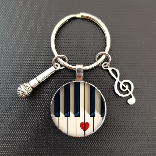 KOVOVÝ KEYRING HUDOBNÝ KLAVÍR PIANO MIKROFÓN