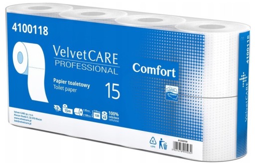 DVOJVRSTVOVÝ CELULÓZOVÝ TOALETNÝ PAPIER, BIELY, 8 VALCOV, VELVET PROFESIONAL
