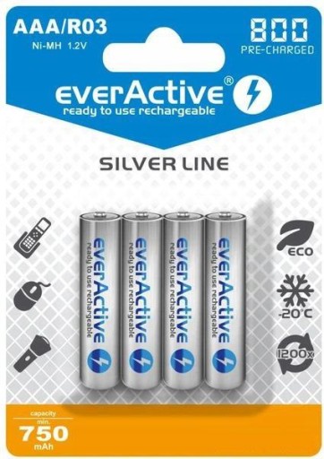 750mAh AAA R3 Ni-Mh everActive x4 batéria - blister