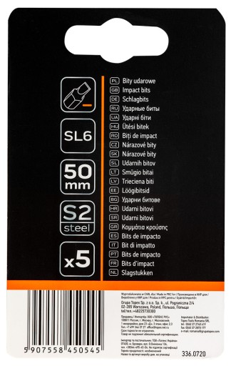 Nárazové bity S2 50mm SL6 1/4” 5ks NEO 09-581