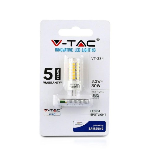 V-TAC LED žiarovka SAMSUNG CHIP 3,2W G4 12V VT-234 3000K 385lm Záruka 5 rokov