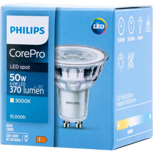 LED žiarovka GU10 4,6W 50W PHILIPS 3000K WARM 36D