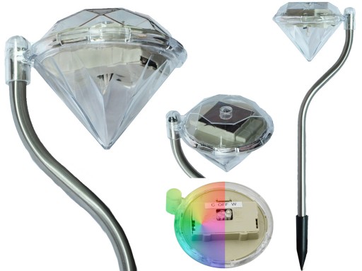 diamantová solárna lampa 2LED biela/RGB P-780