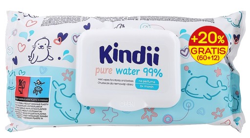 KINDII PURE WATER WIPES 99% balenie 60 ks 0m+ neparfumované