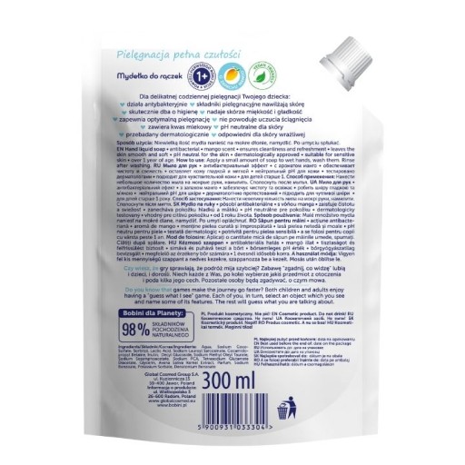 Bobini detské mydlo na umývanie rúk mango náhradná náplň 300 ml