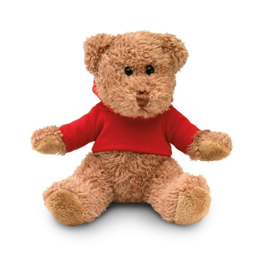 MASKOT MEDVEĎOV V MIKINE S KAPUCNOU, červená