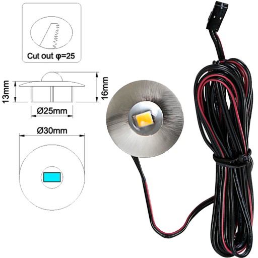 12V MALÉ ZAPUSTENÉ SVETLO 6000K 0,7W STUDENÉ LED BODOVÉ SVETLO