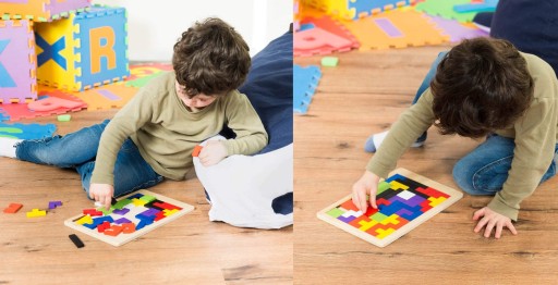 Puzzle Drevené kocky Montessori Tetris Puzzle Set Logická hra