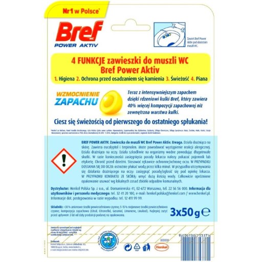 Bref Power Aktiv - Set, 3 WC bloky - Citrón