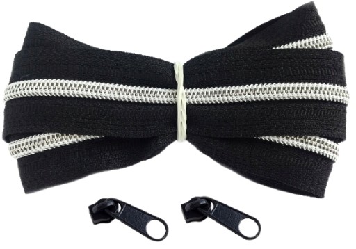 Špirálový zips 5 mm zips ČIERNO STRIEBORNÝ 1 meter + 2 zipsy