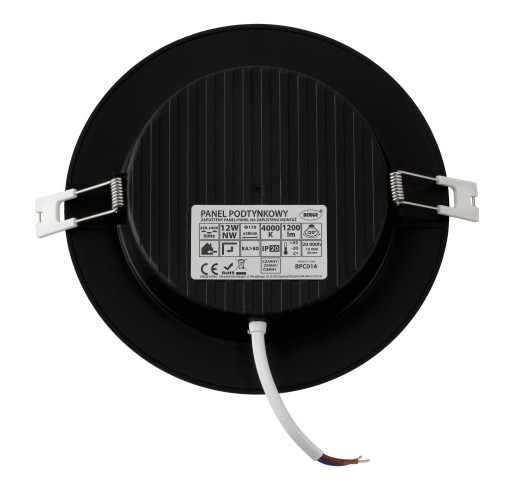 LED stropné svietidlo, zápustné, zápustné, 12W, 1200lm, 4000K, čierne