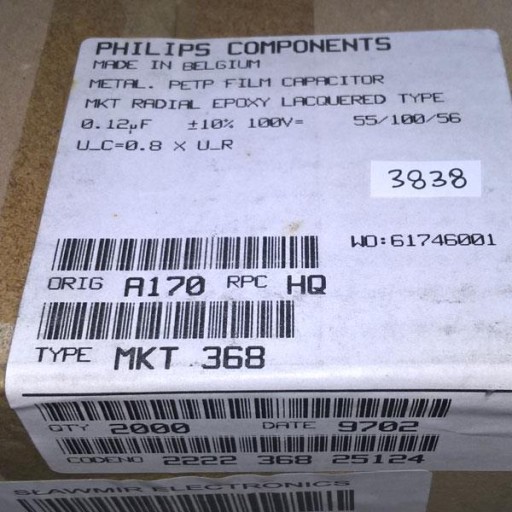 Kondenzátor MKT368 Philips 120nF 100V R10 10% x10