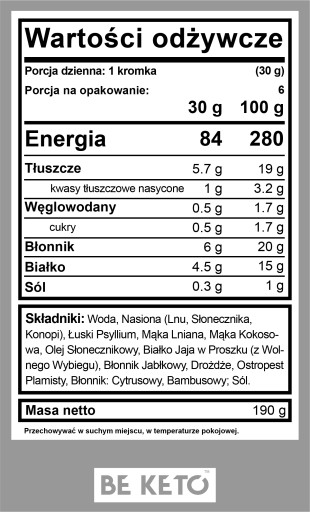 BeKeto Bezlepkový chlieb 190g Prírodný a zdravý