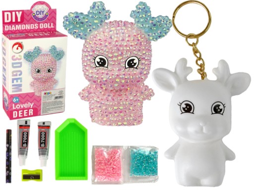 DIY sada Diamond Reindeer DIY Keychain 3D Pink
