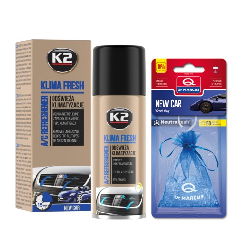 K2 KLIMA ČERSTVÝ OSVIEŽOVAČ KLIMATIZÁCIE NOVÉ AUTO + FRESH TAŠKA NOVÉ AUTO