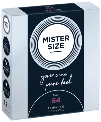 Kondómy MISTER SIZE 64 mm prispôsobené na obvod, 3 kusy