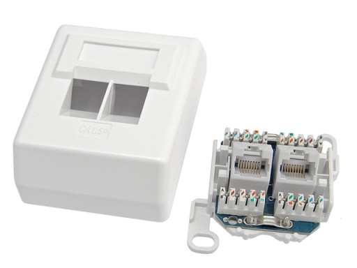 Zásuvka 2x RJ45/8P8C cat.5E UTP povrchové lomené LSA kontakty