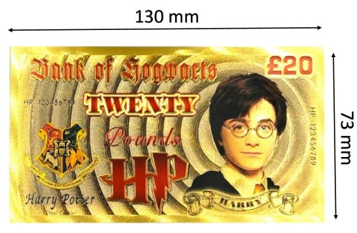 HARRY POTTER 20 librová krásna pozlátená bankovka