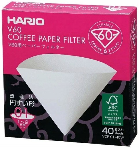 Biele kvapkacie papierové filtre V60-01 40 ks HARIO