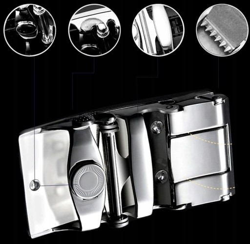 Pánsky automatický opasok, čierna koža Elegantná kožená pracka, kovová koža