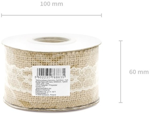 STUHA JUTOVÁ STUHA S ČIPKOVOU DEKORACIOU SVADOBNÉ POSLANIE 50 MM/ 5 M