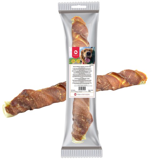 MACED Lahodná ŽUVACIA POMÔCKA pre psov KOST omotaná KAČIČKOU 25cm/80g