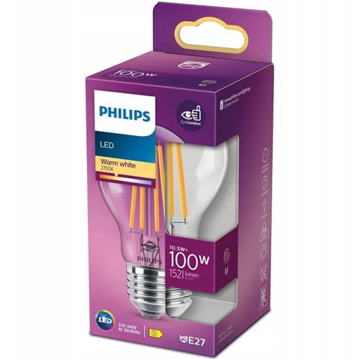 E27 A60 LED žiarovka 10,5W = 100W 1521lm 2700K Teplé vlákno PHILIPS