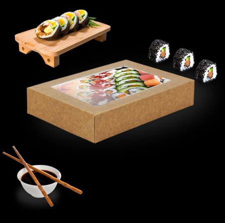 LEPENÝ BOX S OKIENKOM NA SUSHI SUSHI 26/19/6cm ČERVENÝ PLAST