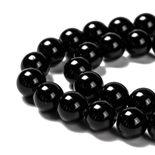 Prírodné čierne obsidiánové korálky, okrúhle, 8 mm, 45ks/36cm/prameň