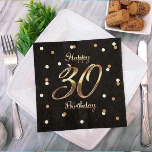 Obrúsky HAPPY BIRTHDAY 30. narodeniny ČIERNA zlatá