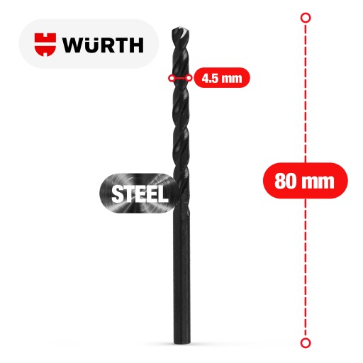 HSS ZEBRA KOV Vŕtačka DIN 338 4,5 mm WURTH do ocele Liatina ŠPIRÁLA