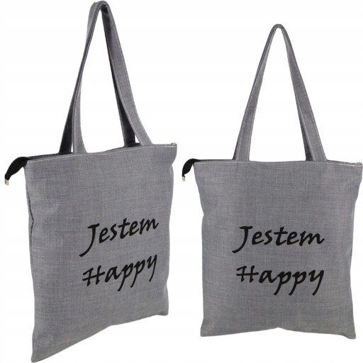 Nákupná taška I AM HAPPY, šedá