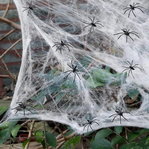 UMELÝ VEĽKÝ SVETOVÝ OZDOBENIE BIELY 20G + 2 PAVÚKY NA HALLOWEEN